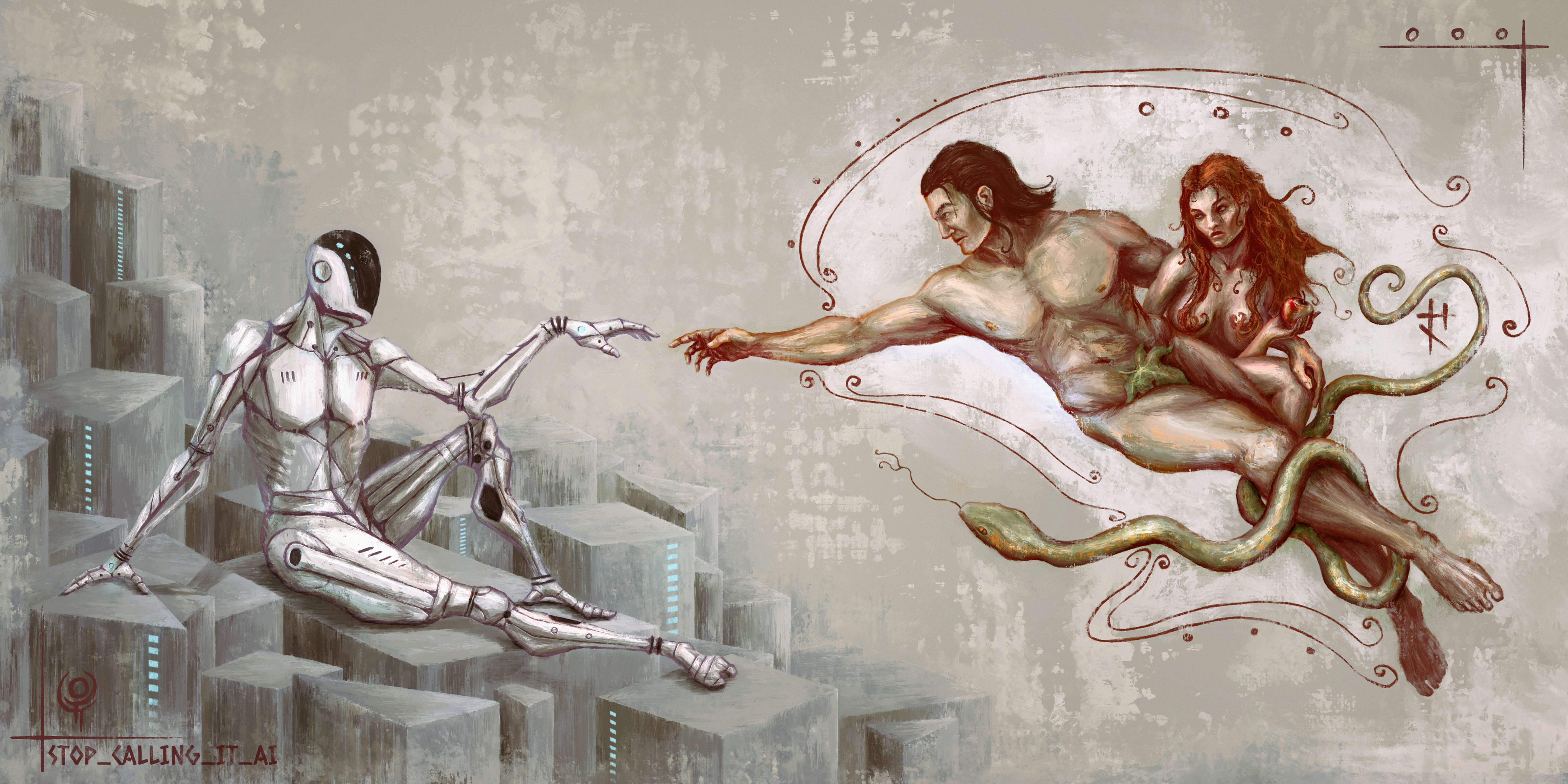 Digital art — a sci-fi reimagining of The Creation of Adam